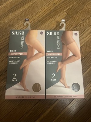 Brand New Silk Impressions Pantyhose 2 Pair In Each XXL Rich Tan & Coffee Bean