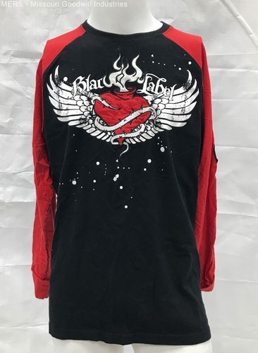 Black Label Men's Red & Black Long Sleeve Embroidered Graphic Tee - Size 2X