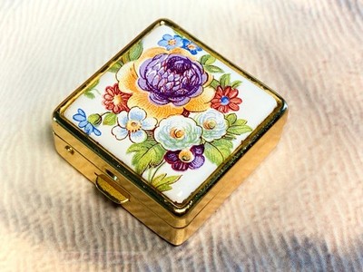 Kleine quadratische bunte floral & gold 3cm - Vintage Pillendose - 01