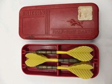 Vintage Unicorn Half Pint Darts W/ Yellow Flights  Case - Made In England