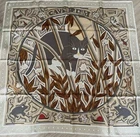Hermes Scarf Stole Cave Felem Beige Mosaique Tile Cat Animal Silk Auth Carre 90