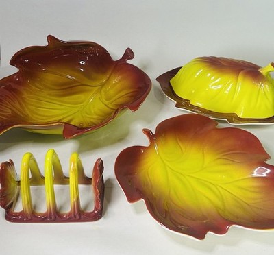 4 Vintage 70 s Carlton Ware Fall Leaf Geschirr Butterdose Toastständer Schüssel