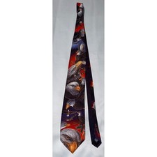 Vintage Dem Crazy Bald Eagle Graphic Print Necktie USA Made Patriotic Red Black