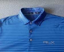 Ralph Laure RLX Polo Shirt Men's L Blue Striped Golf Performance Stretch EUC