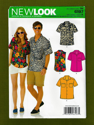 NEW Men & Women's Hawaiian Shirts Sewing Pattern (Sizes XS-XL) New Look 6197