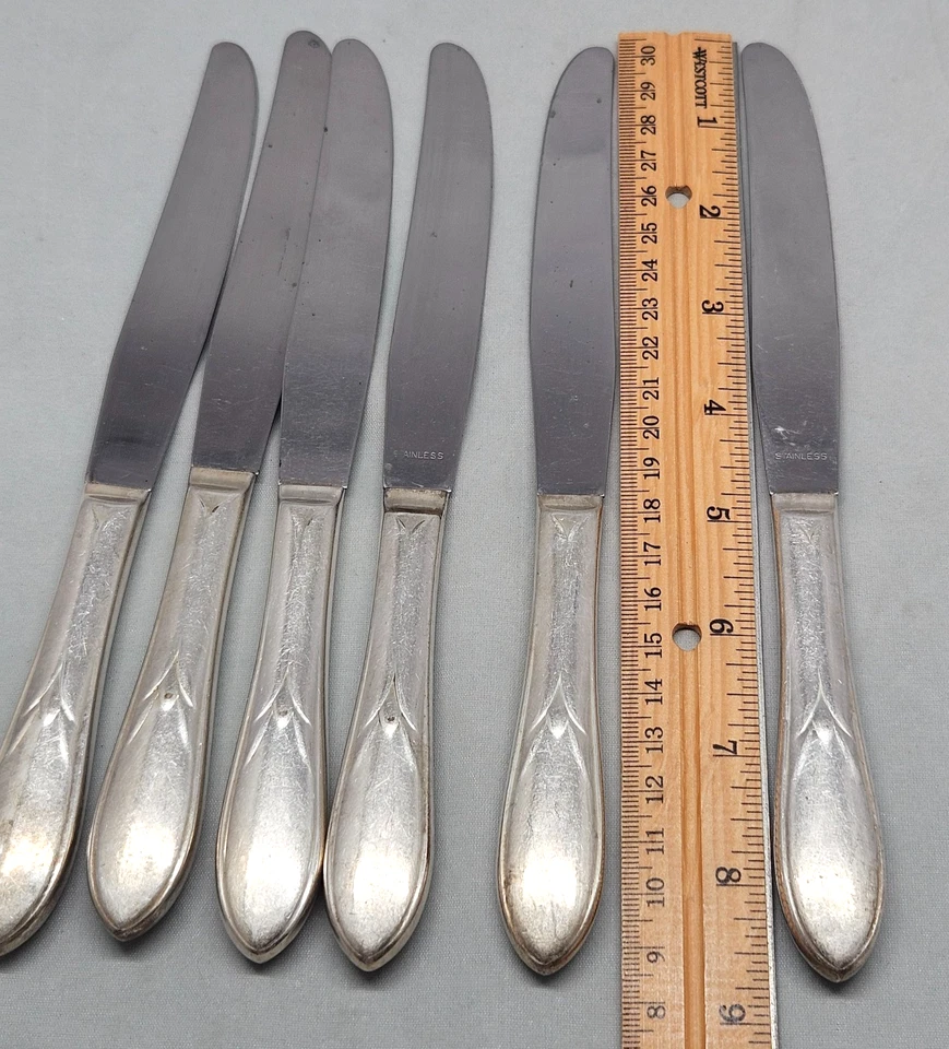 Lote Vintage de 6 Faca Oca para Jantar WM Rogers Original Silverplate Pickwick - Imagem 3 de 4