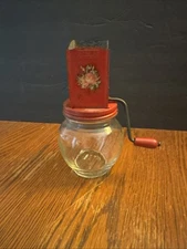 Vintage 1940s Hazel Atlas Glass & Tin Crank-Style Manual Nut Grinder USA Flowers