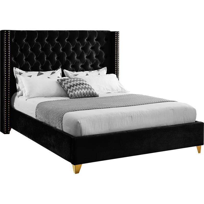 Maklaine Contemporary Upholstery Black Velvet Queen Bed | eBay