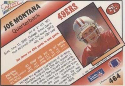 1991 Pacific Joe Montana #464 for sale | eBay