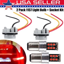 2 X 1157 LED Stop Brake Turn Light Bulb W/ Socket Harness Wire Pig Tail Plug Kit
