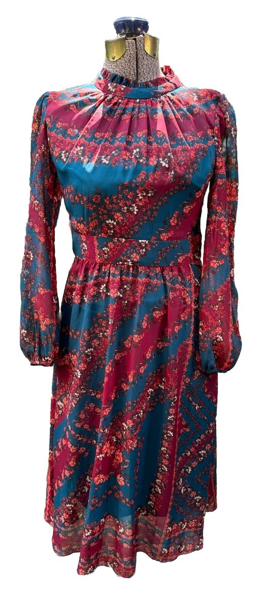 Julia Jordan Long Sleeve Mock Neck Midi Dress Size 4 NWOT Teal Multicolor |  eBay