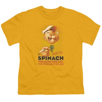 Popeye Spinach Retro Kids Youth T Shirt Licensed Cartoon Comic Movie Tee Gold