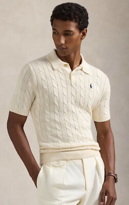 NWT Polo Ralph Lauren Cream Cotton Cable Knit Polo-Collar Short