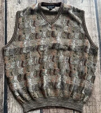 TOSANI COOGIE STYLE WEAVE SWEATER VEST MADE IN CANADA MULTI MENS LARGE EXCELLENT