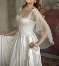 Bridal cape glitter pearls Shoulder veil sheer cover up Wedding dress