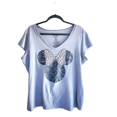 Disney Womens Top Grey 2XL Plus Size V-Neck Minnie Mouse T-Shirt