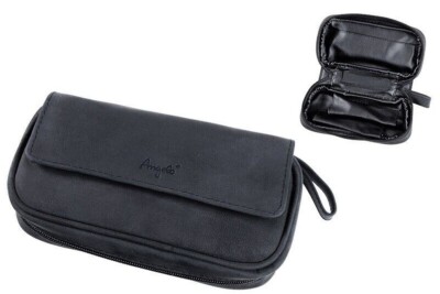 ANGELO BLACK GOAT LEATHER 2 PIPE BAG CASE !! HIGH QUALITY !!