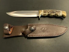 Mossy Oak Staglon Bowie Fixed Blade Hunting Fishing Camping Leather Sheath New