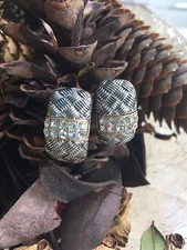 Silver/Gold Tone Cross-hatch Clip Earrings W/ Crystals