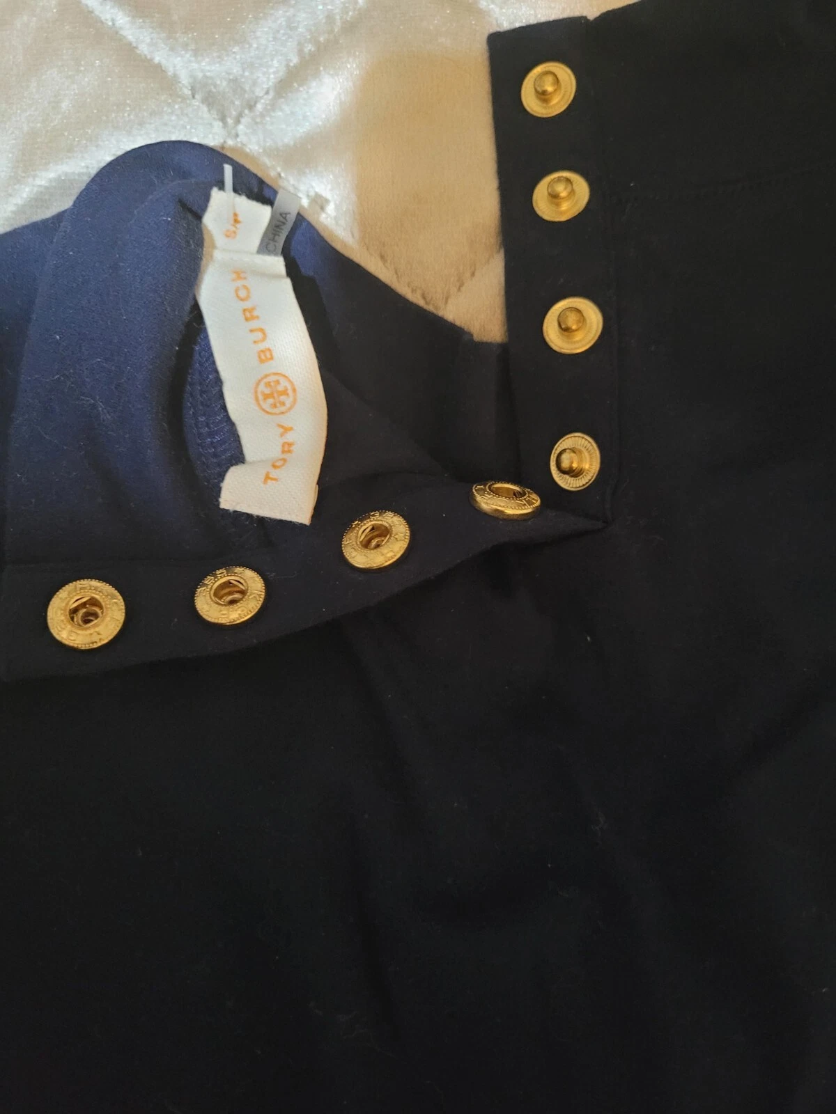 Abito elasticizzato alto senza maniche blu Tory Burch taglia S cotone ricamato al ginocchio