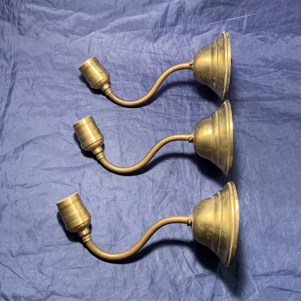 Rewired Antique Early Electric Wall Sconces Set Of 3 Three BRASS 3K - Image 2 of 4