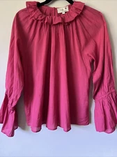 Mille Resort & Travel Pink Blouse Ruffle Neck Balloon Sleeve Pink Size Small S