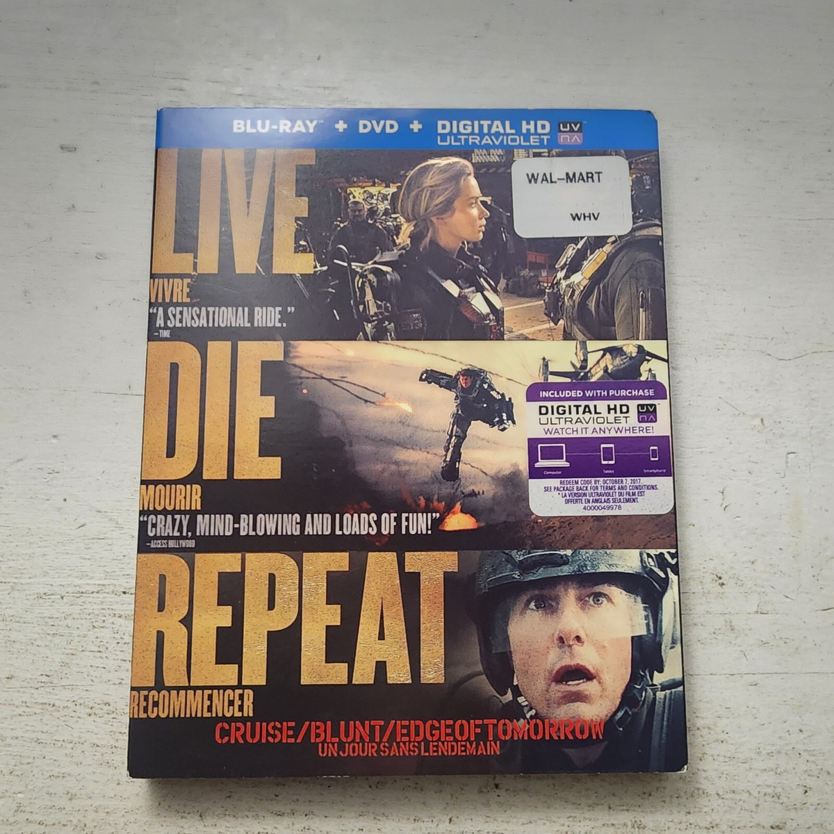 Live Die Repeat Edge of Tomorrow Tom Cruise, Emily Blunt