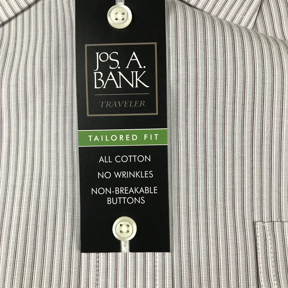 Jos A Bank Shirt Mens 17-36 Brown Striped Tailored Fit Long Sleeve Button Up NWT - Image 3 of 4