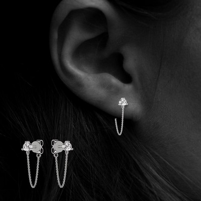 Solitär Diamant Ohrringe in 18kt Weißgold Kette Wickel Tropfen 0,33ct Chic