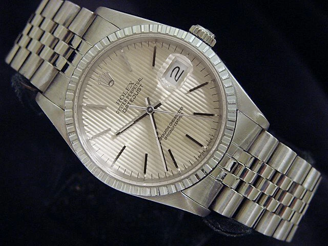 Rolex — Rolex Datejust 16220 Men Stainless Steel Watch Jubilee Band Silver Tapestry Dial