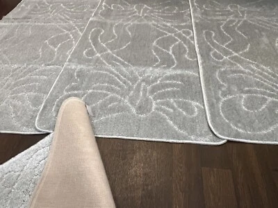 X ROMANY GYPSY WASHABLES SET OF MATS/RUGS GREY-SILVER SHAPED CARPETS NON SLIP X