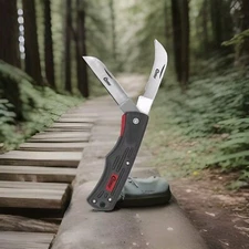 Clauss Stainless Steel 7" Dual-Blade Locking Knife Set Hawkbill & Straight Blade