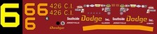  6 Charlie Glotzbach Southside Dodge 1969 1/64th HO Scale Slot Car Decals