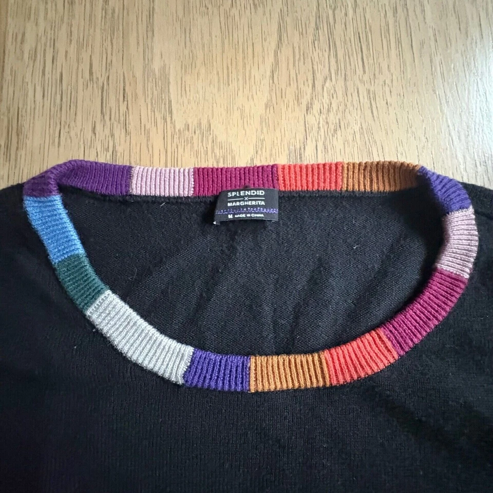 ESPLÉNDIDO X MARGHERITA Missoni $168 Suéter Negro Mezcla Cachemira Cuello Arco Iris MED Foto 3 de 4