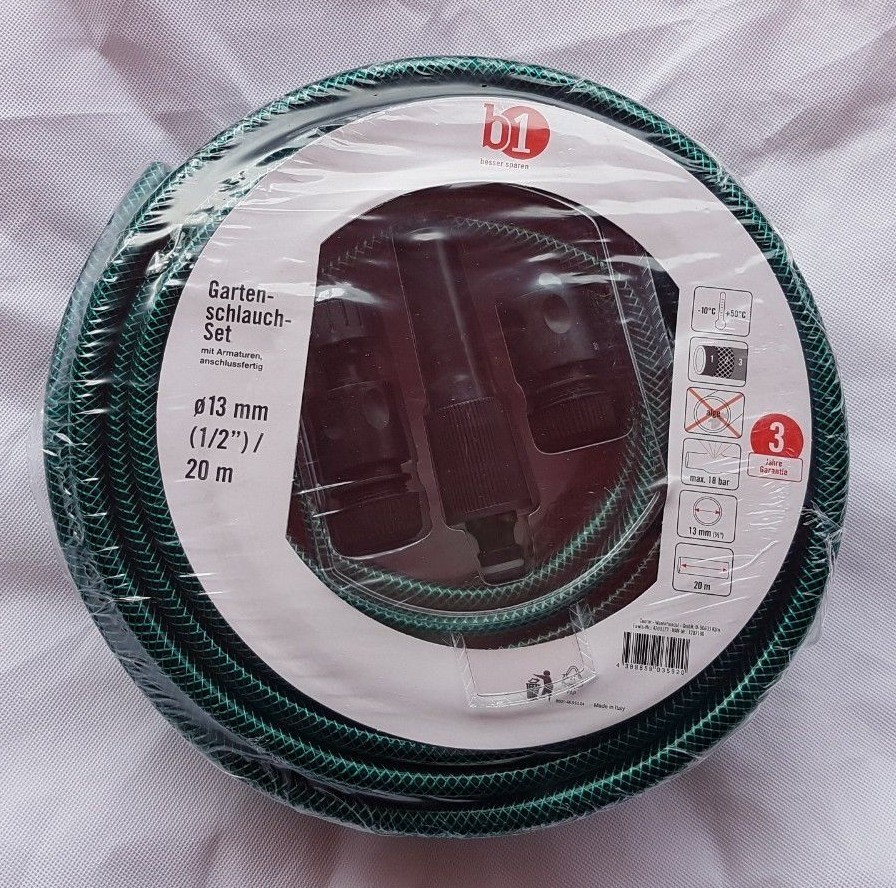 B1 20m Fabric Garden Hose Spray Nozzle Fittings Ready to Connect ∅ 13mm 1/2