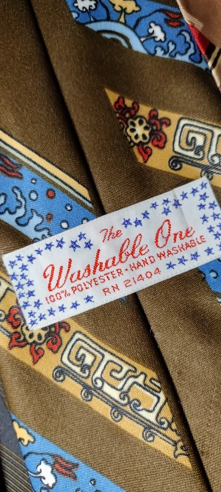 Corbata ancha de poliéster de 4 pulgadas de los años 70 Tie The Washable One marrón colores marrones Foto 2 de 4