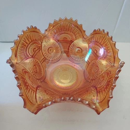 Vintage Imperial Marigold Carnival Glass Bowl Large Scalloped Ruffled
