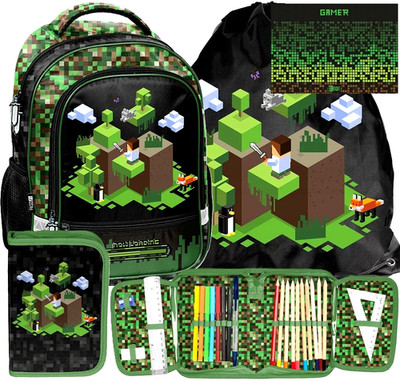 MINECRAFT Schulranzen Set 4in1 SCHULRUCKSACK Federmäppchen Turnbeutel PIXEL GAME