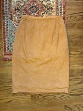 Vintage 80s Women  s Midi High Waisted Brown Faux Suede Pencil Skirt Size 10 USA