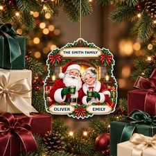 Personalised Christmas Bauble Santa Mrs Claus Couple Names Tree Decor Keepsake