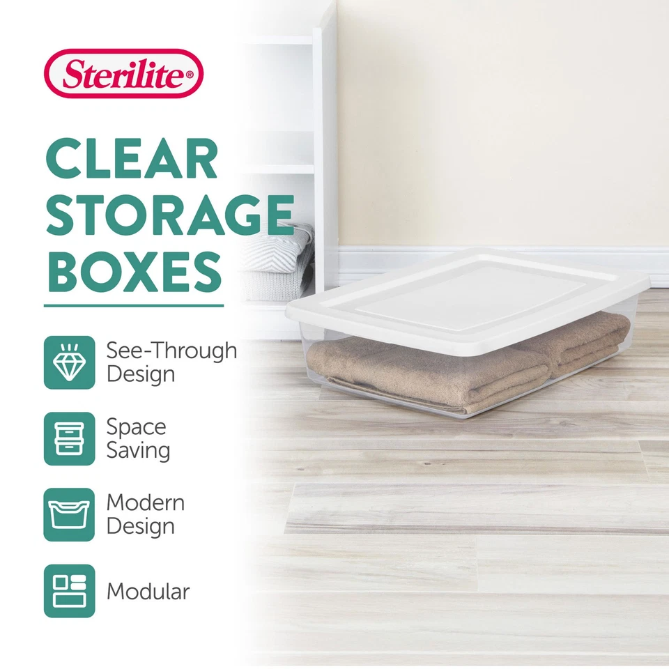 Caja de almacenamiento Sterilite 28 Qt, contenedor de plástico apilable organizador para el hogar, paquete de 10 Foto 3 de 4