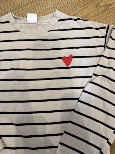 NWOT ZARA 100% Striped Long Sleeve Shirt With Embroidered Heart Size 11/12 - Picture 2 of 7