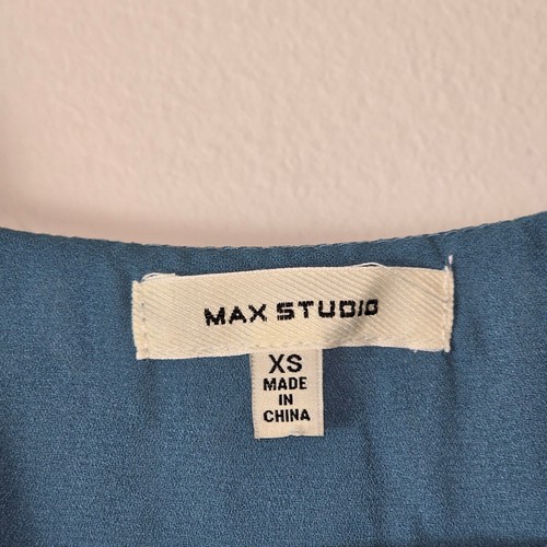 Abito Max Studio donna extra small blu senza maniche scollo a V plissettato - Foto 8 di 10