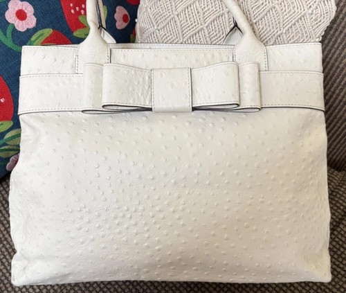 Kate Spade New York White Charm City Diehl Tote Bag Ostrich Embossed Leather - Picture 3 of 17