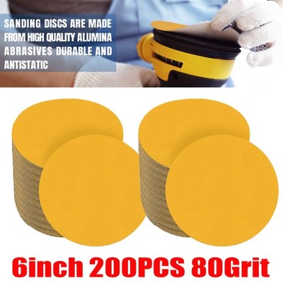 200PCS 6 inch Hook Loop Sanding Discs 80 Grit Orbital DA Sander Paper Pads