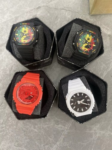 Casio G-SHOCK Analog Quartz Resin Wristwatch Lot of 4 w/ Boxes Black/Red/White