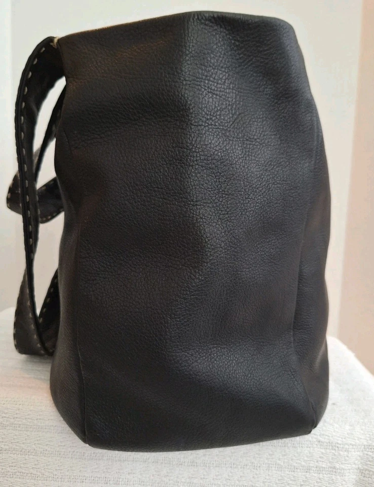 Vintage Leather Donna Karan New York Shoulder Bag/Tote Blackwith Stitching  - Image 4 of 4