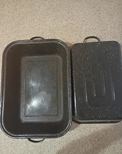 Granite Ware 21 in Oven Rectangular Roaster with Lid (Speckled Black)