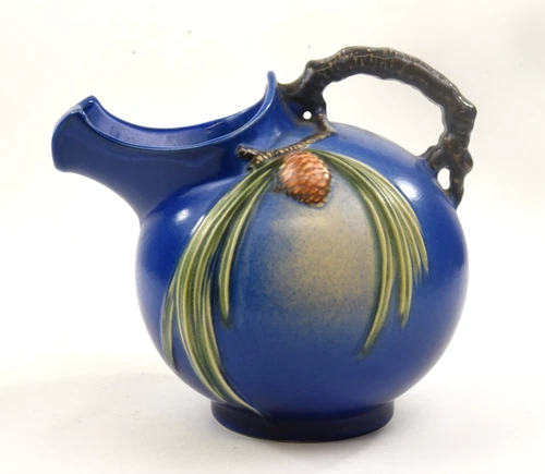 Roseville Pottery Pine Cone Blue Ice Lip Pitcher, Shape 1321