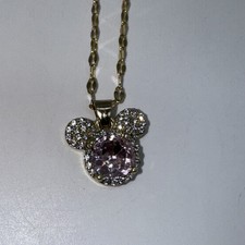Mickey Mouse Ears Cubic Zirconia Necklace with Pink Crystal for Ages 12-Adult
